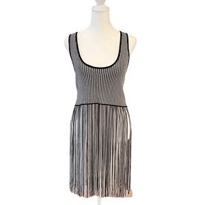 ZARA black and white knit fringe top, size Small